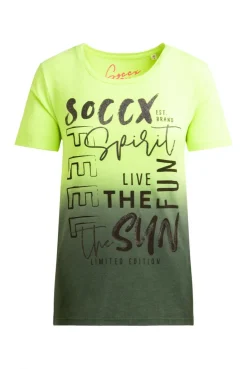 Rundhalsshirt Dip Dye mit Glitter Print electric lemon | S