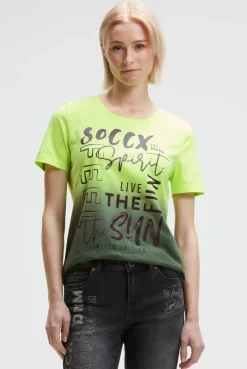 Rundhalsshirt Dip Dye mit Glitter Print electric lemon | S