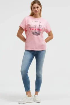 Rundhalsshirt mit Label Print french rose