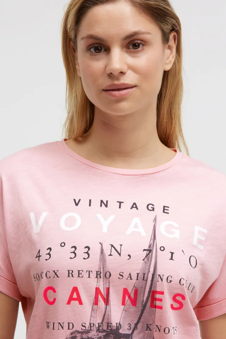 Rundhalsshirt mit Label Print french rose