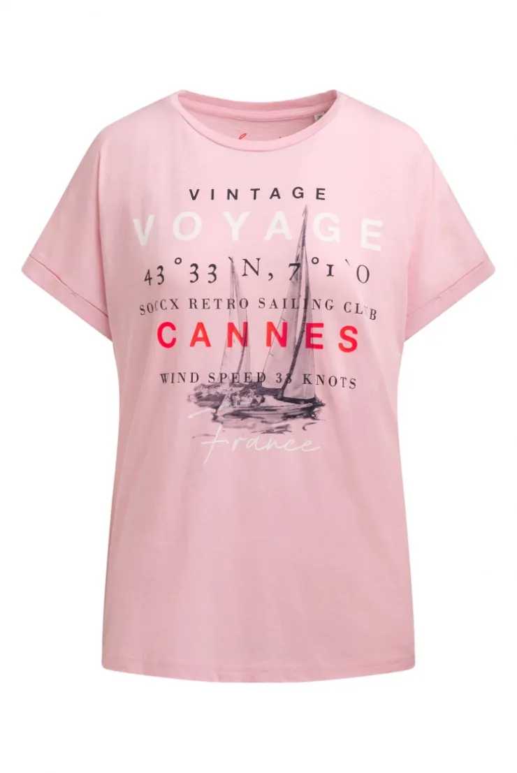 Rundhalsshirt mit Label Print french rose