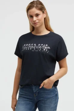 Rundhalsshirt mit Label Print blue navy