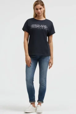 Rundhalsshirt mit Label Print blue navy