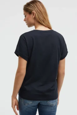 Rundhalsshirt mit Label Print blue navy