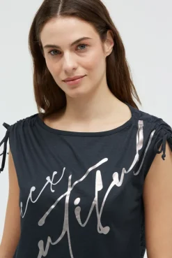 Shirt im Materialmix mit Schulterraffung blue navy