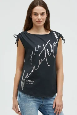 Shirt im Materialmix mit Schulterraffung blue navy