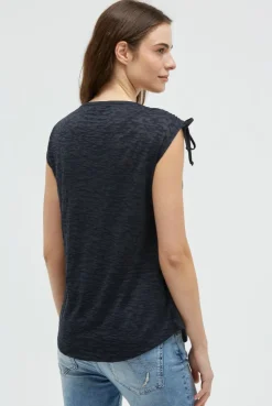 Shirt im Materialmix mit Schulterraffung blue navy