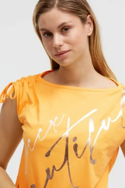 Shirt im Materialmix mit Schulterraffung fresh mango