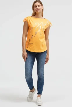 Shirt im Materialmix mit Schulterraffung fresh mango