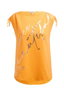 Shirt im Materialmix mit Schulterraffung fresh mango