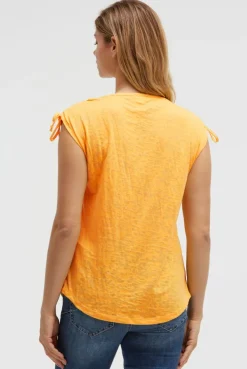 Shirt im Materialmix mit Schulterraffung fresh mango