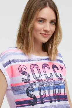 Shirt mit Logo- und Streifenprint neon pink