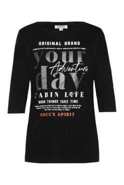 Shirt mit verkürzten Ärmeln und Label Print black