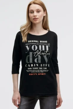 Shirt mit verkürzten Ärmeln und Label Print black