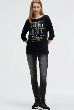 Shirt mit verkürzten Ärmeln und Label Print black