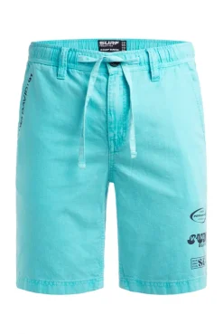 Shorts aus Leinen-Mix mit Label Print aqua