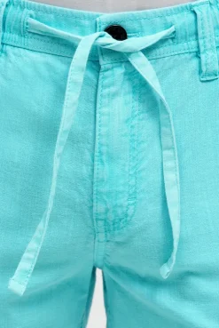 Shorts aus Leinen-Mix mit Label Print aqua