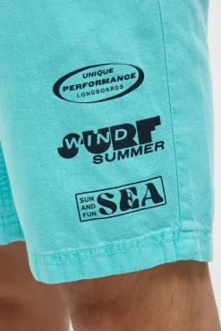 Shorts aus Leinen-Mix mit Label Print aqua