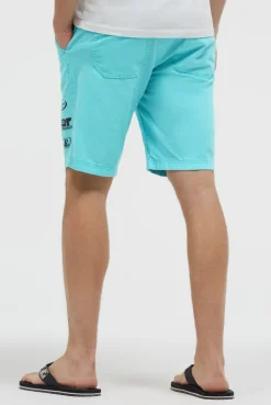 Shorts aus Leinen-Mix mit Label Print aqua