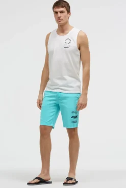 Shorts aus Leinen-Mix mit Label Print aqua