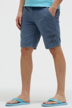 Shorts aus Leinen-Mix mit Label Print harbour blue