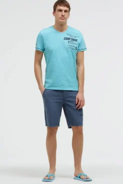 Shorts aus Leinen-Mix mit Label Print harbour blue