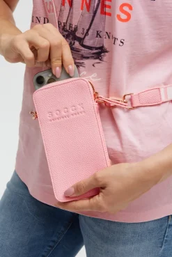 Smartphone-Tasche mit Logo und Intarsia-Webriemen french rose