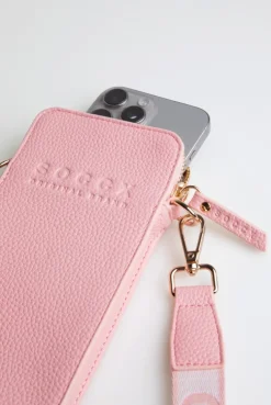 Smartphone-Tasche mit Logo und Intarsia-Webriemen french rose
