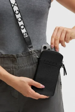 Smartphone-Tasche mit Logo und Intarsia-Webriemen black