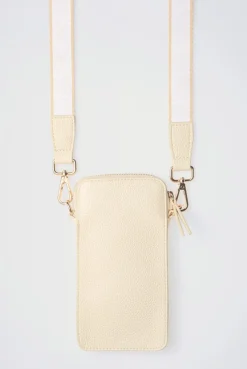 Smartphone-Tasche mit Logo und Intarsia-Webriemen old sand