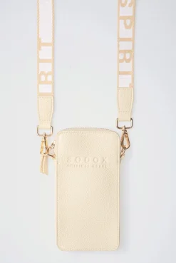 Smartphone-Tasche mit Logo und Intarsia-Webriemen old sand