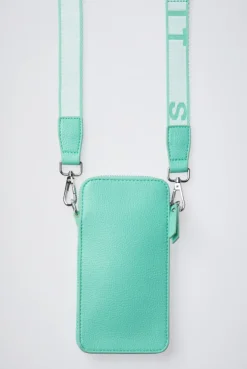 Smartphone-Tasche mit Logo und Intarsia-Webriemen misty mint