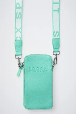 Smartphone-Tasche mit Logo und Intarsia-Webriemen misty mint