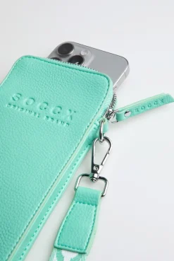 Smartphone-Tasche mit Logo und Intarsia-Webriemen misty mint
