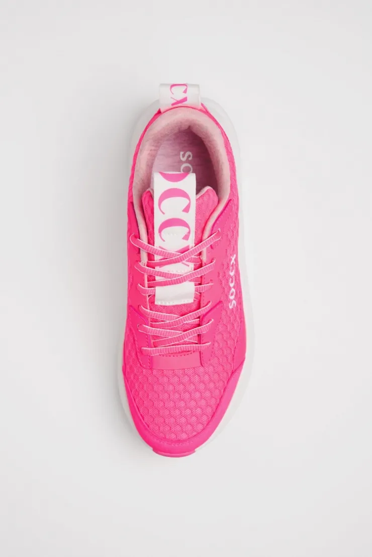 Sneaker im Mesh-Design mit Logostick neon pink
