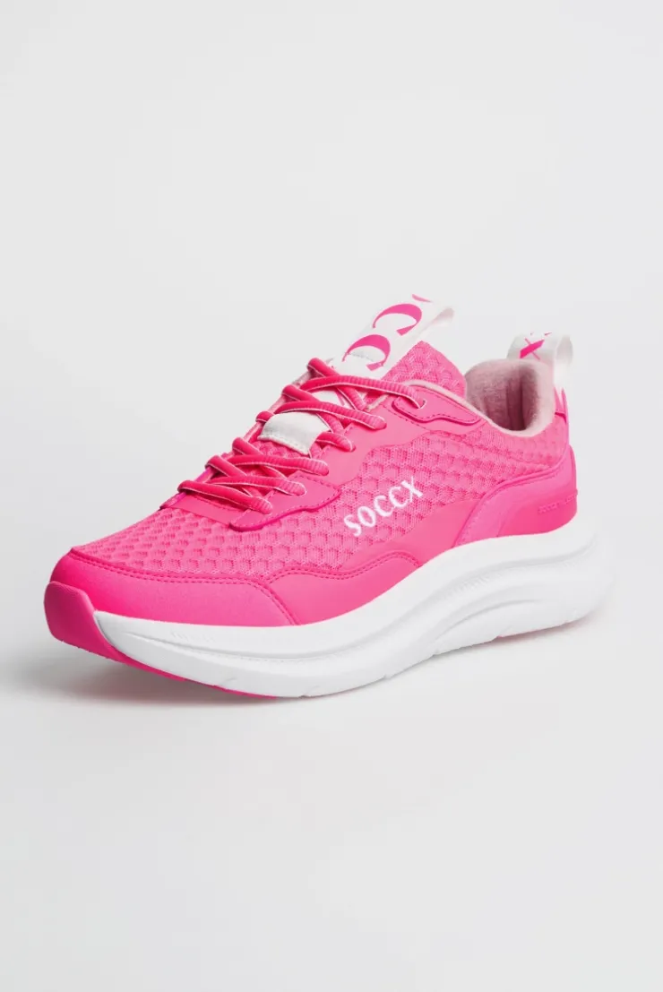 Sneaker im Mesh-Design mit Logostick neon pink