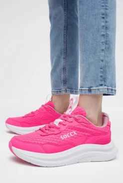 Sneaker im Mesh-Design mit Logostick neon pink