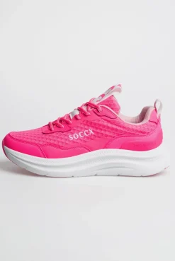 Sneaker im Mesh-Design mit Logostick neon pink