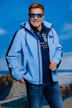 Softshelljacke mit abtrennbarer Logo-Kapuze electric sky