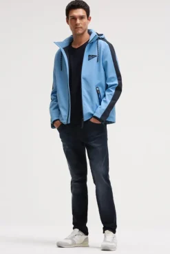 Softshelljacke mit abtrennbarer Logo-Kapuze electric sky