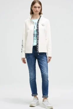 Softshelljacke mit Ärmelprint und Stickereien ivory | XS