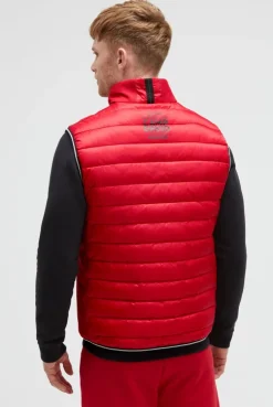 Steppweste im Materialmix mit Prints bright red