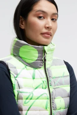 Steppweste mit Kapuze im Kragen und All Over Print neon leaf