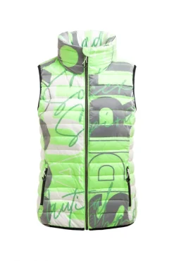 Steppweste mit Kapuze im Kragen und All Over Print neon leaf