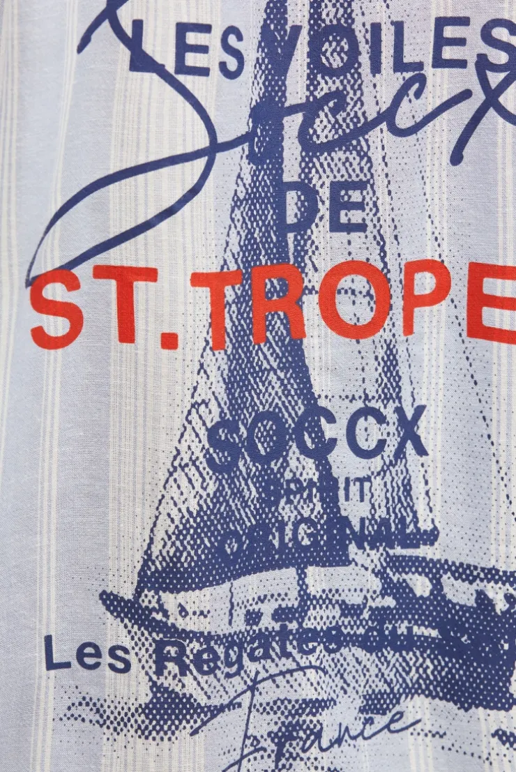Streifenbluse mit Rücken-Artwork cool blue