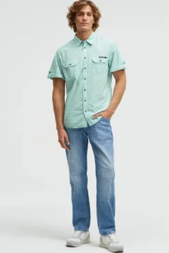 Streifenhemd Kurzarm mit Backprint island green