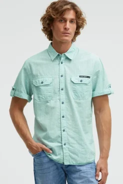 Streifenhemd Kurzarm mit Backprint island green