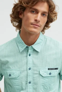 Streifenhemd Kurzarm mit Backprint island green