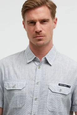 Streifenhemd Kurzarm mit Backprint blue navy
