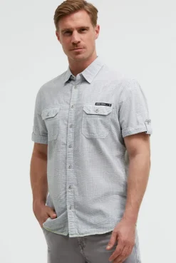Streifenhemd Kurzarm mit Backprint blue navy